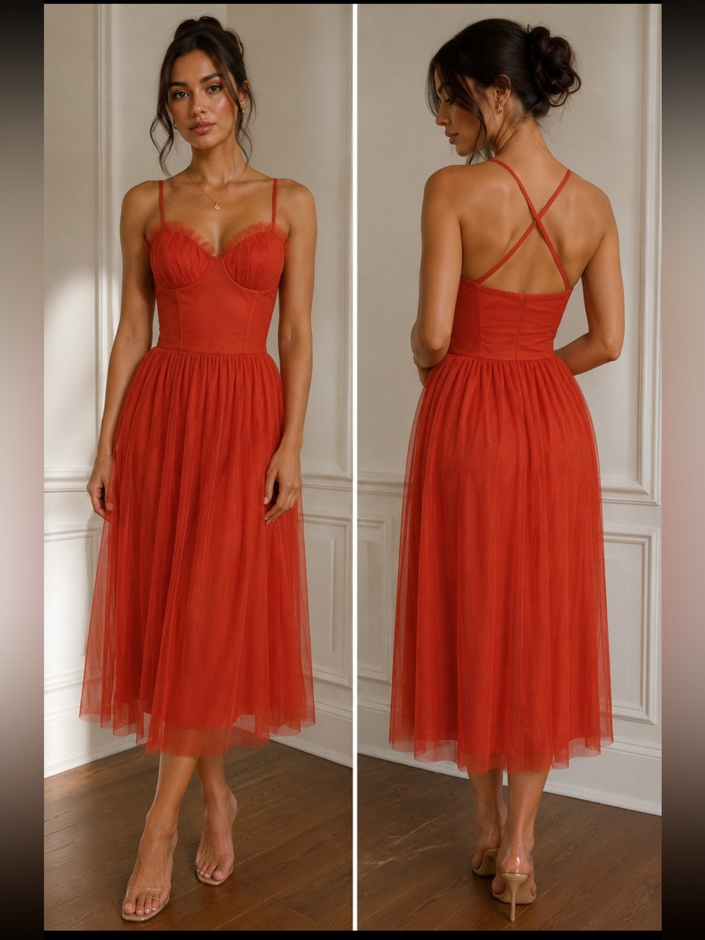 Terracotta/rust Fairycore Tulle Bustier Maxi Dress - Picture 2 of 12